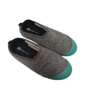 Mahabis Classic slippers in a grey felt with a teal rubber sole Size 38-EUC